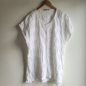 FLAX Linen Tunic White Oversized Cap Sleeves M